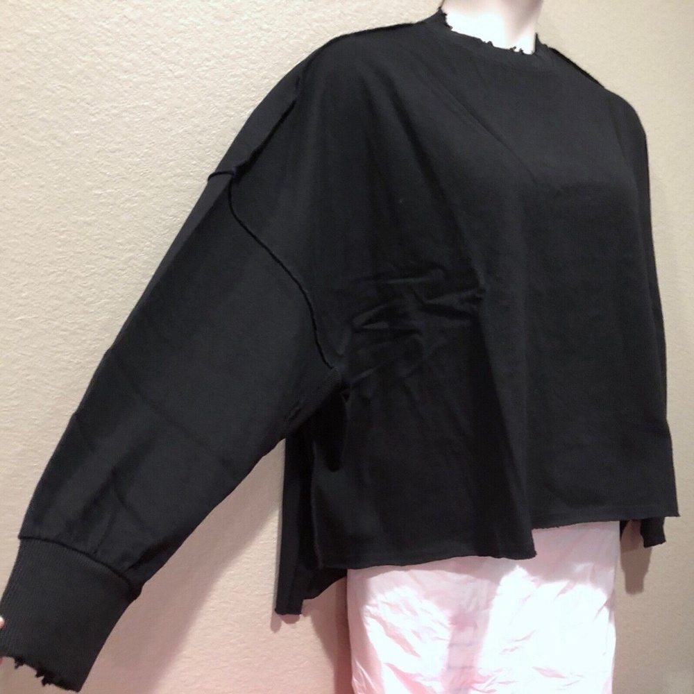 Mod Ref Women's Black Oversized Distressed Crew Neck Sweatshirt S/M or M/L